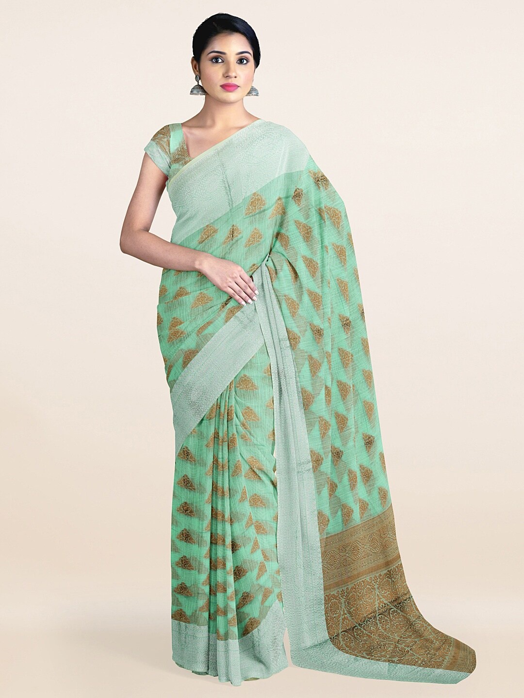 

Pothys Green Ethnic Motifs Woven Design Pure Cotton Saree