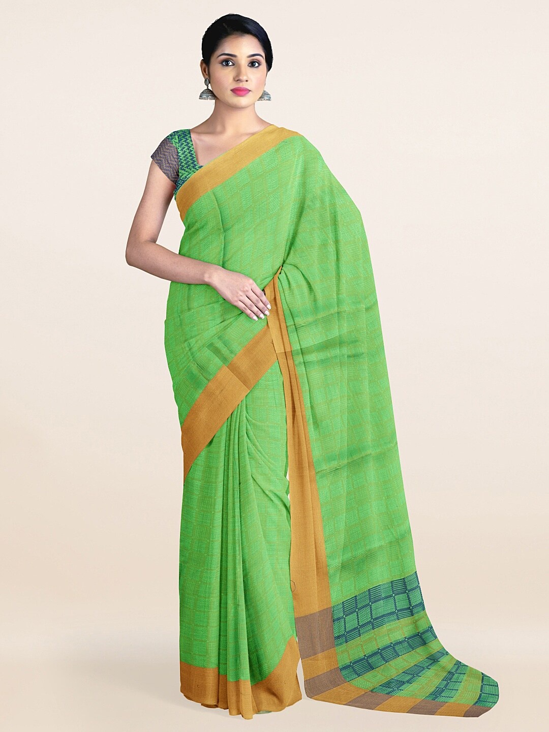 

Pothys Green & Gold-Toned Woven Design Zari Saree