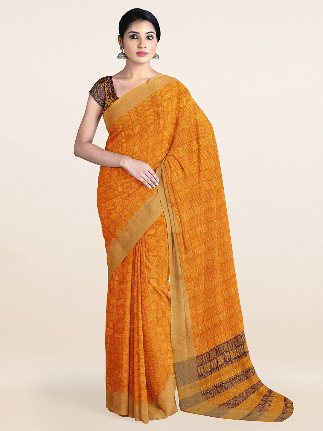 

Pothys Mustard & Purple Zari Saree