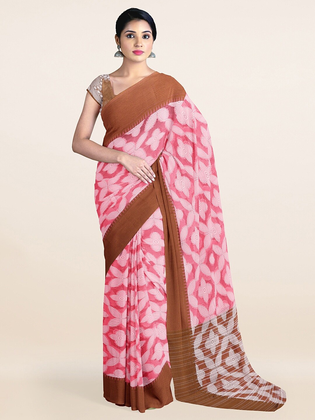 

Pothys Pink & Silver-Toned Floral Saree