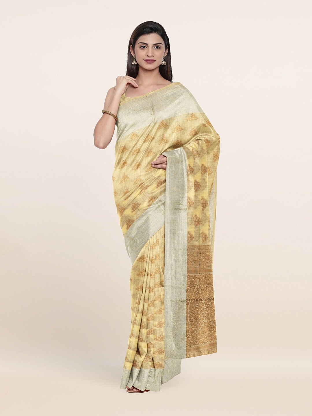 

Pothys Yellow & Grey Woven Design Pure Cotton Saree