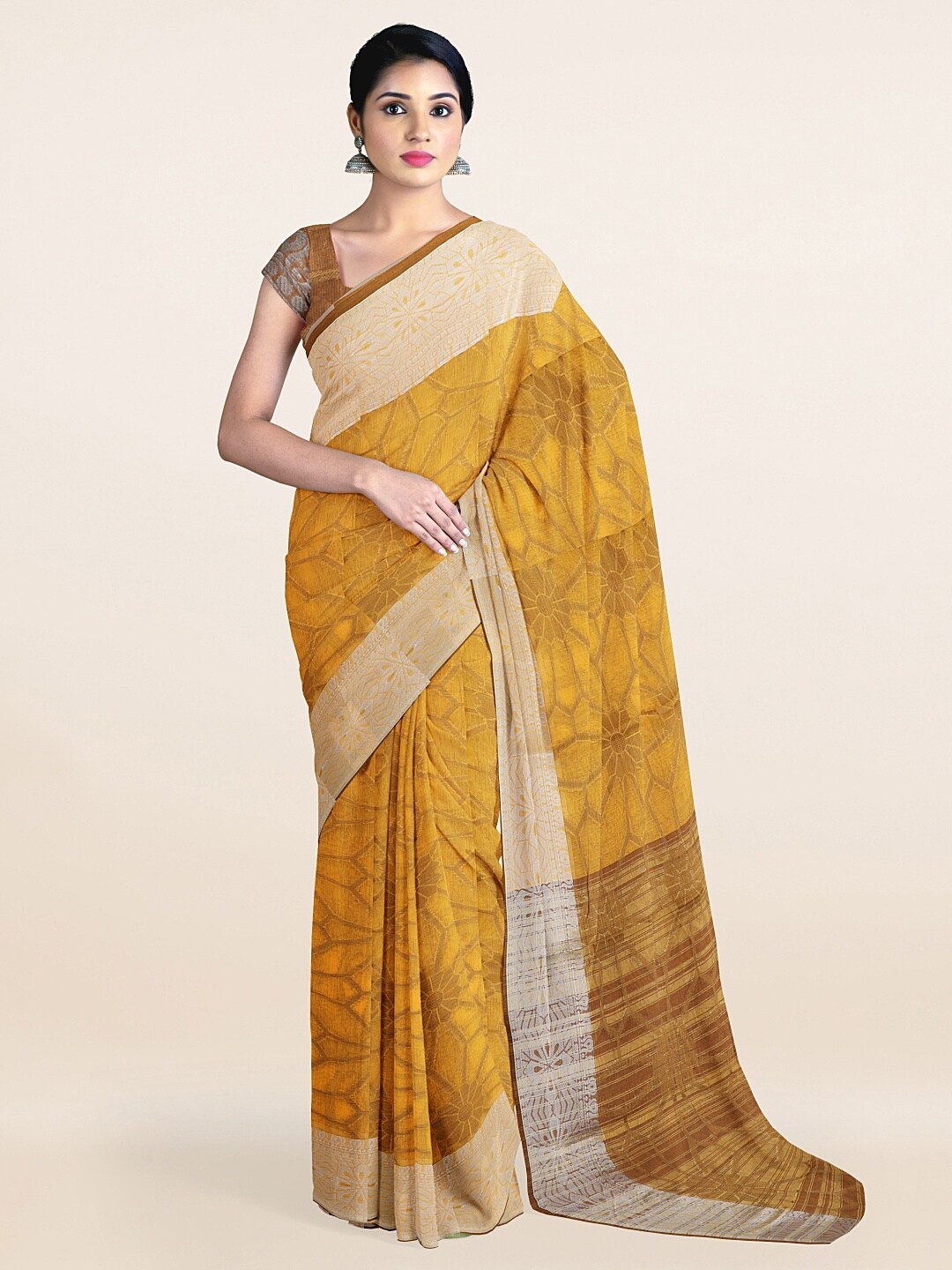 

Pothys Yellow & Silver-Toned Woven Design Saree