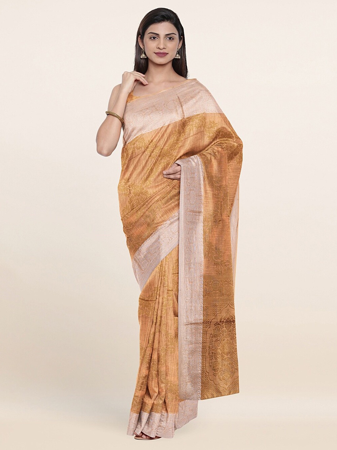 

Pothys Gold-Toned & Silver-Toned Ethnic Motifs Zari Pure Cotton Saree