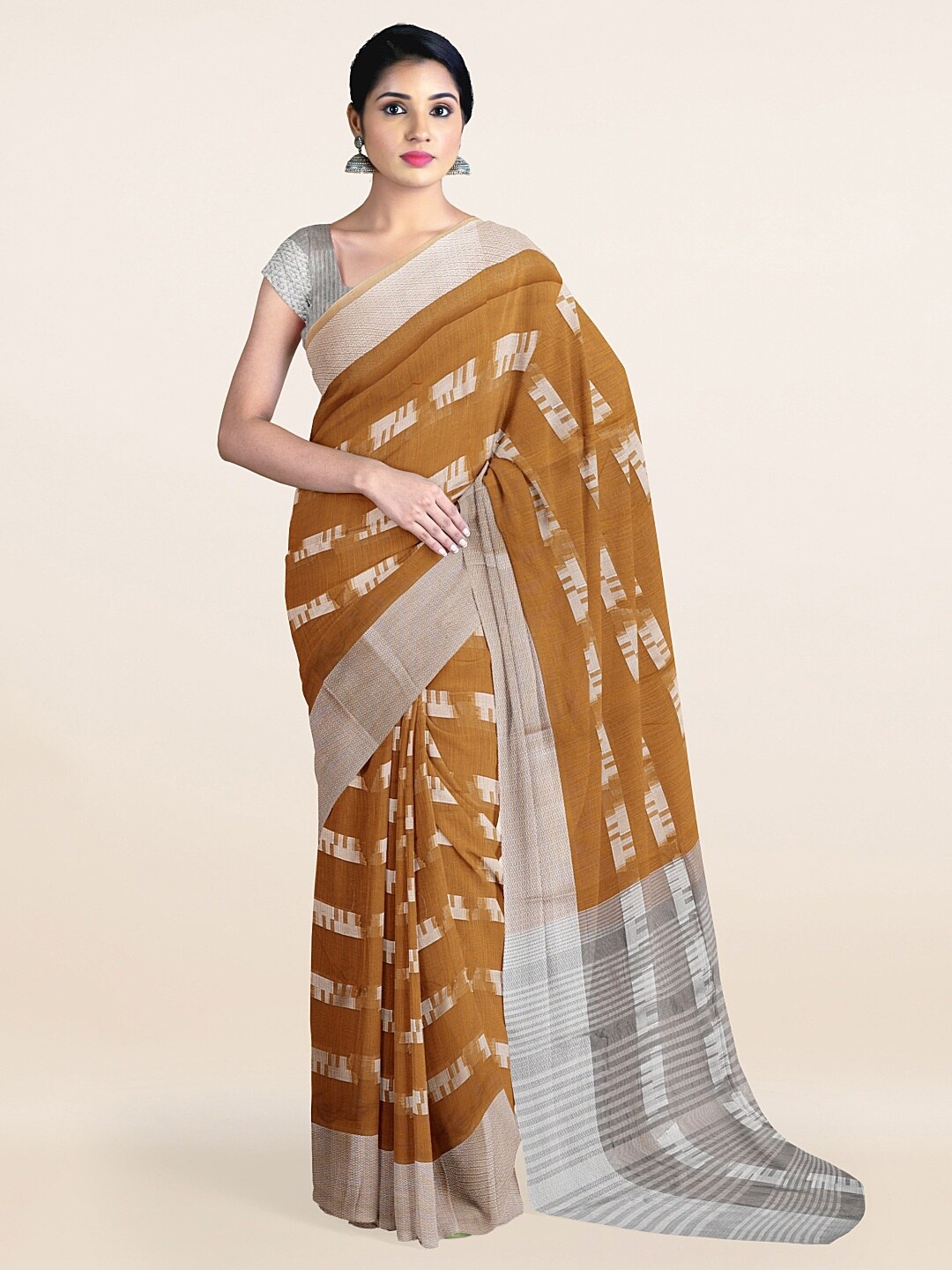 

Pothys Brown & Silver-Toned Woven Design Saree