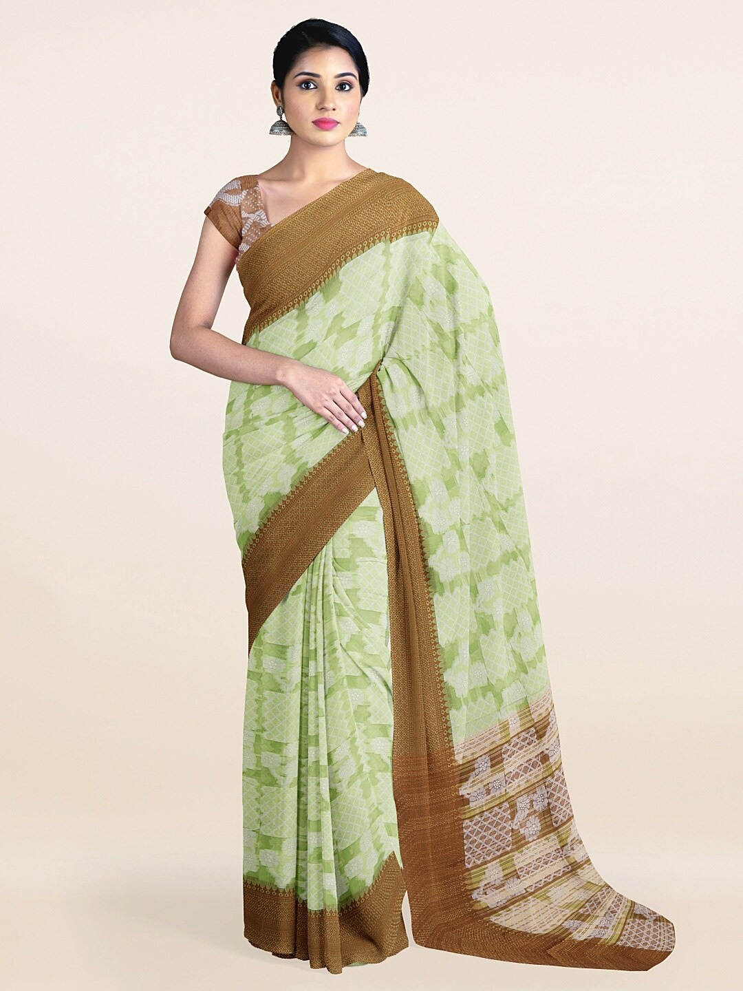 

Pothys Green & Brown Floral Zari Saree