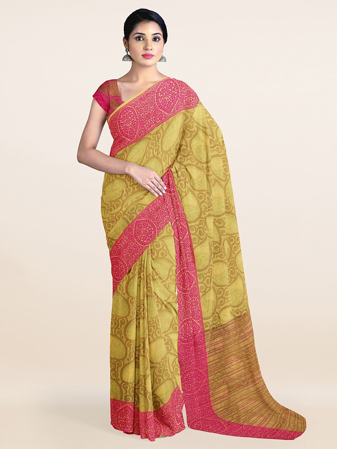 

Pothys Green & Gold-Toned Woven Design Zari Saree