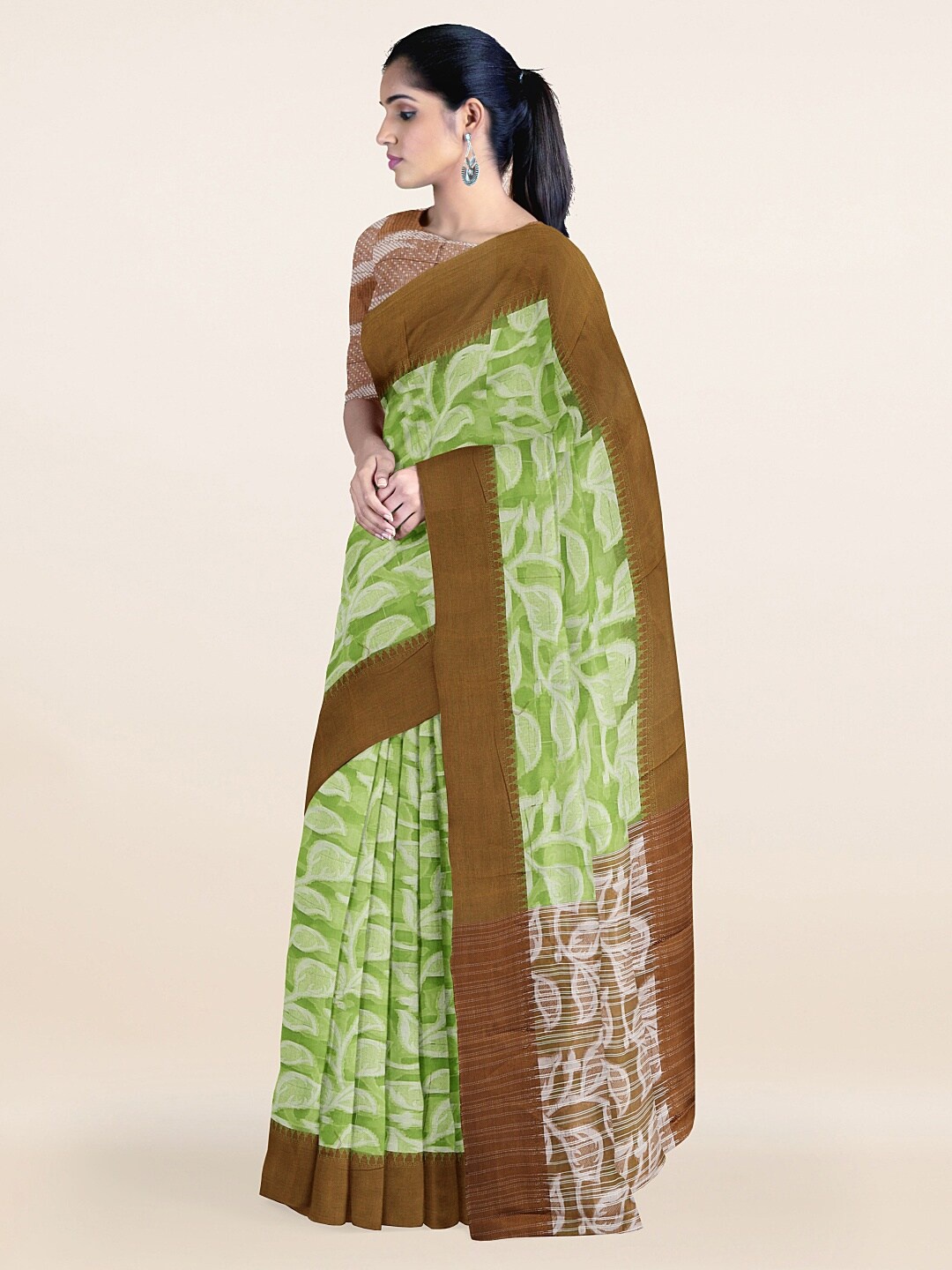 

Pothys Green & Brown Floral Saree