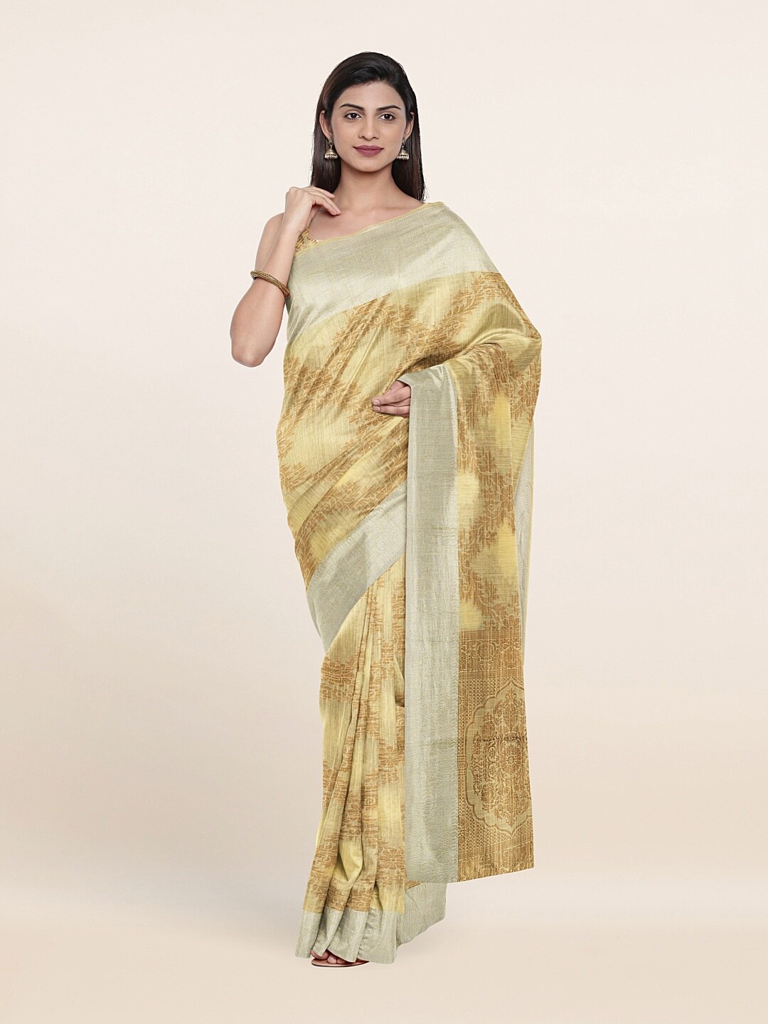 

Pothys Yellow & Gold-Toned Woven Design Pure Cotton Saree