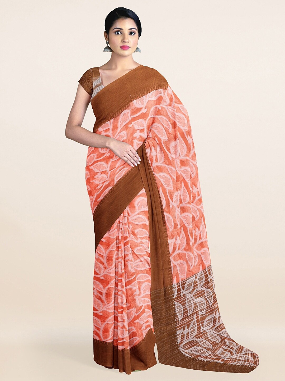 

Pothys Peach-Toned & Brown Woven Design Saree