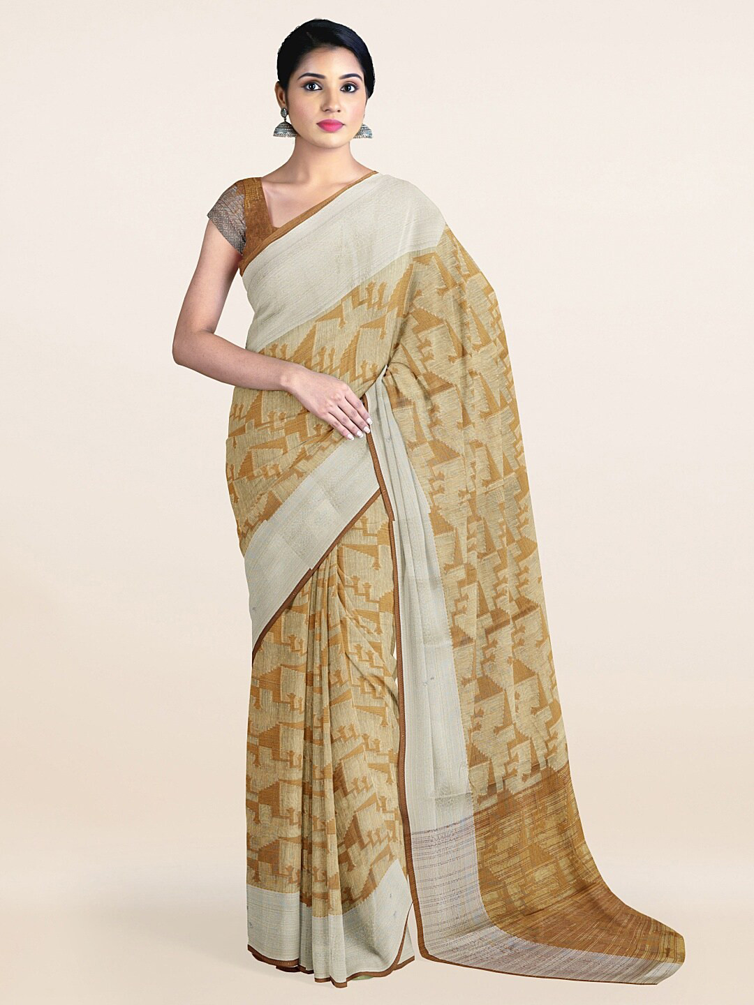 

Pothys Cream-Coloured & Silver-Toned Zari Saree