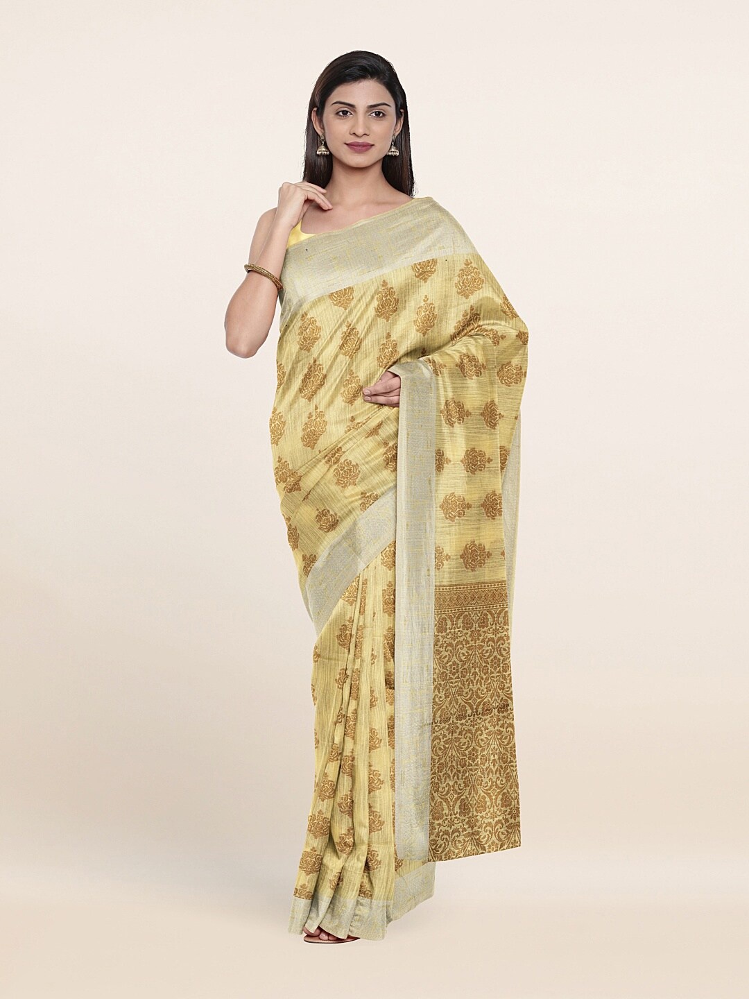 

Pothys Yellow & Gold-Toned Ethnic Motifs Pure Cotton Saree