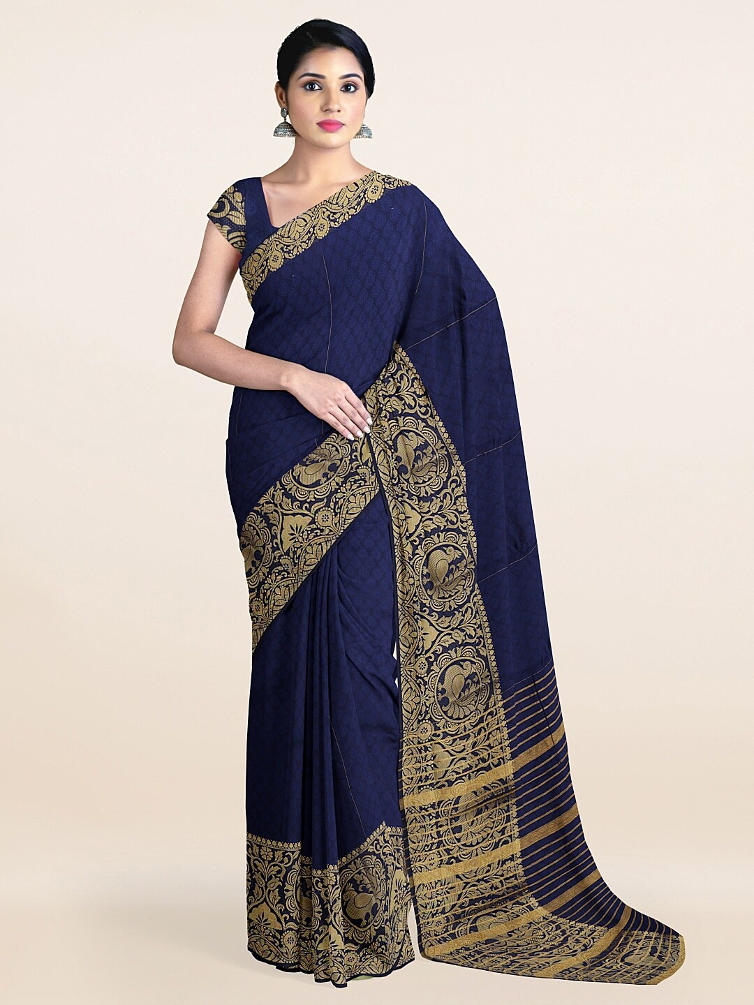 

Pothys Blue & Gold-Toned Ethnic Motifs Zari Saree