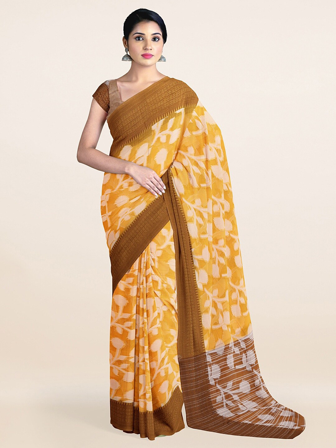 

Pothys Yellow & White Floral Zari Saree