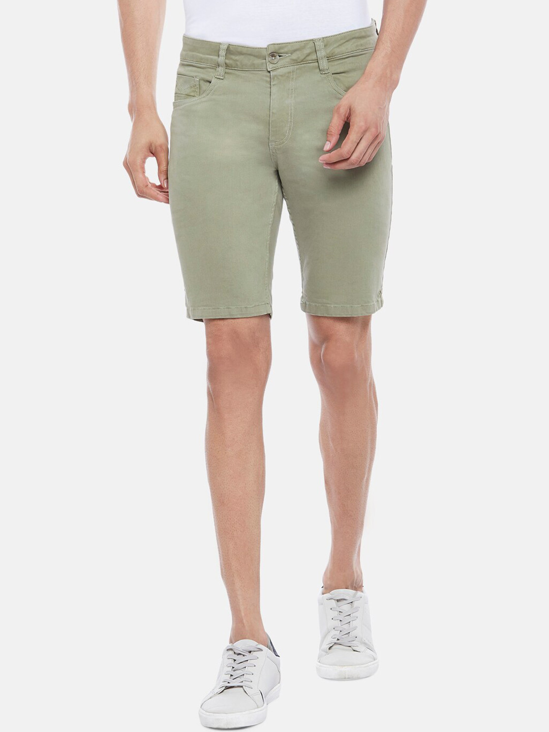 

Urban Ranger by pantaloons Men Olive Green Cotton Regular Fit Shorts