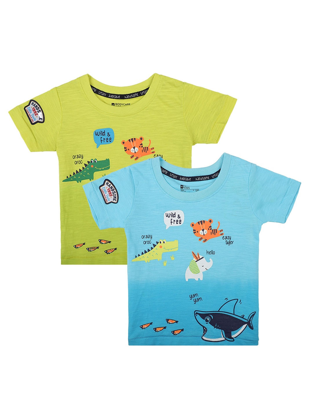 

Bodycare Kids Boys Yellow & Blue Pack of 2 Printed Cotton T-shirt