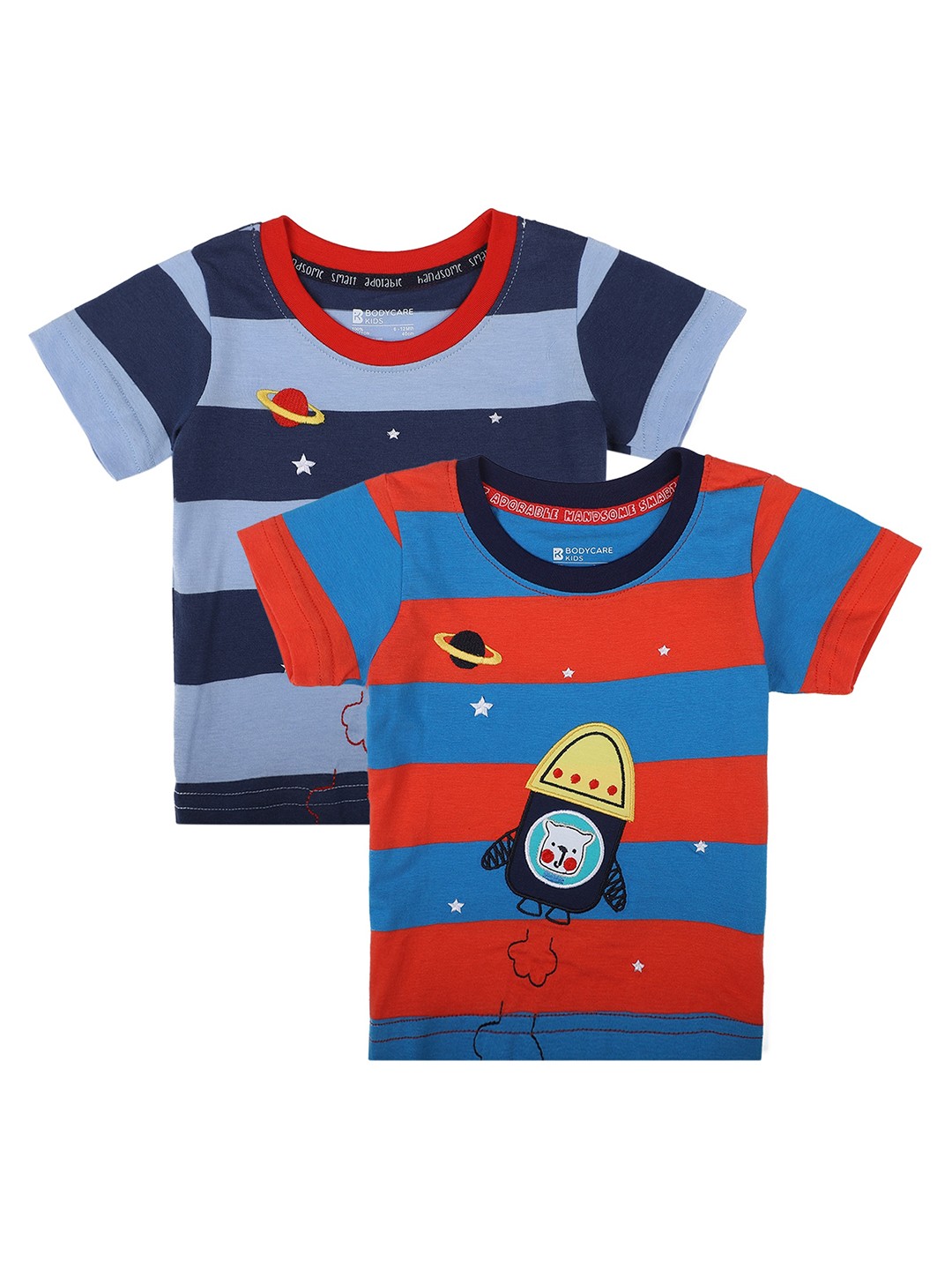 

Bodycare Kids Boys Pack Of 2 Striped Cotton T-shirts, Blue