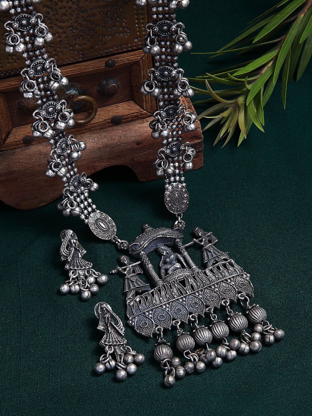 

Moedbuille Silver-Plated Tasselled Oxidised Jewellery Set, Metallic