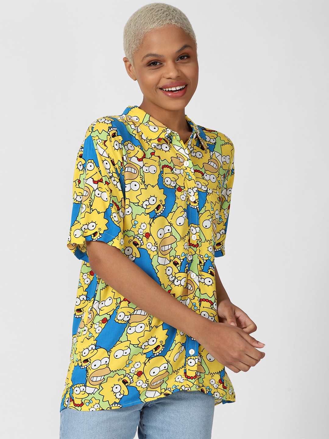 

FOREVER 21 Women Yellow The Simpsons Printed Casual Shirt