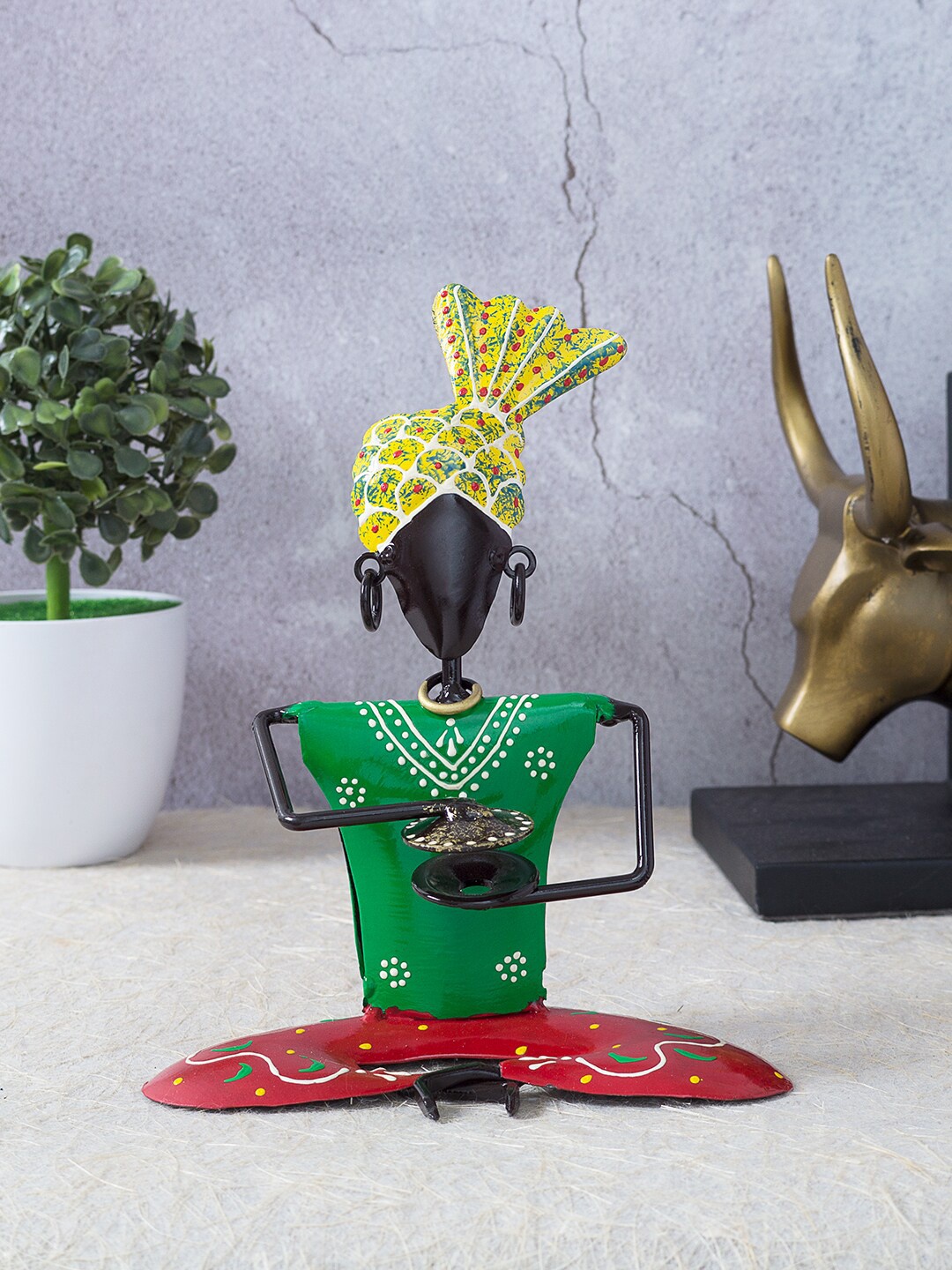 

Golden Peacock Green & Black Handcrafted & Hand-Painted Figurine Musician Showpieces