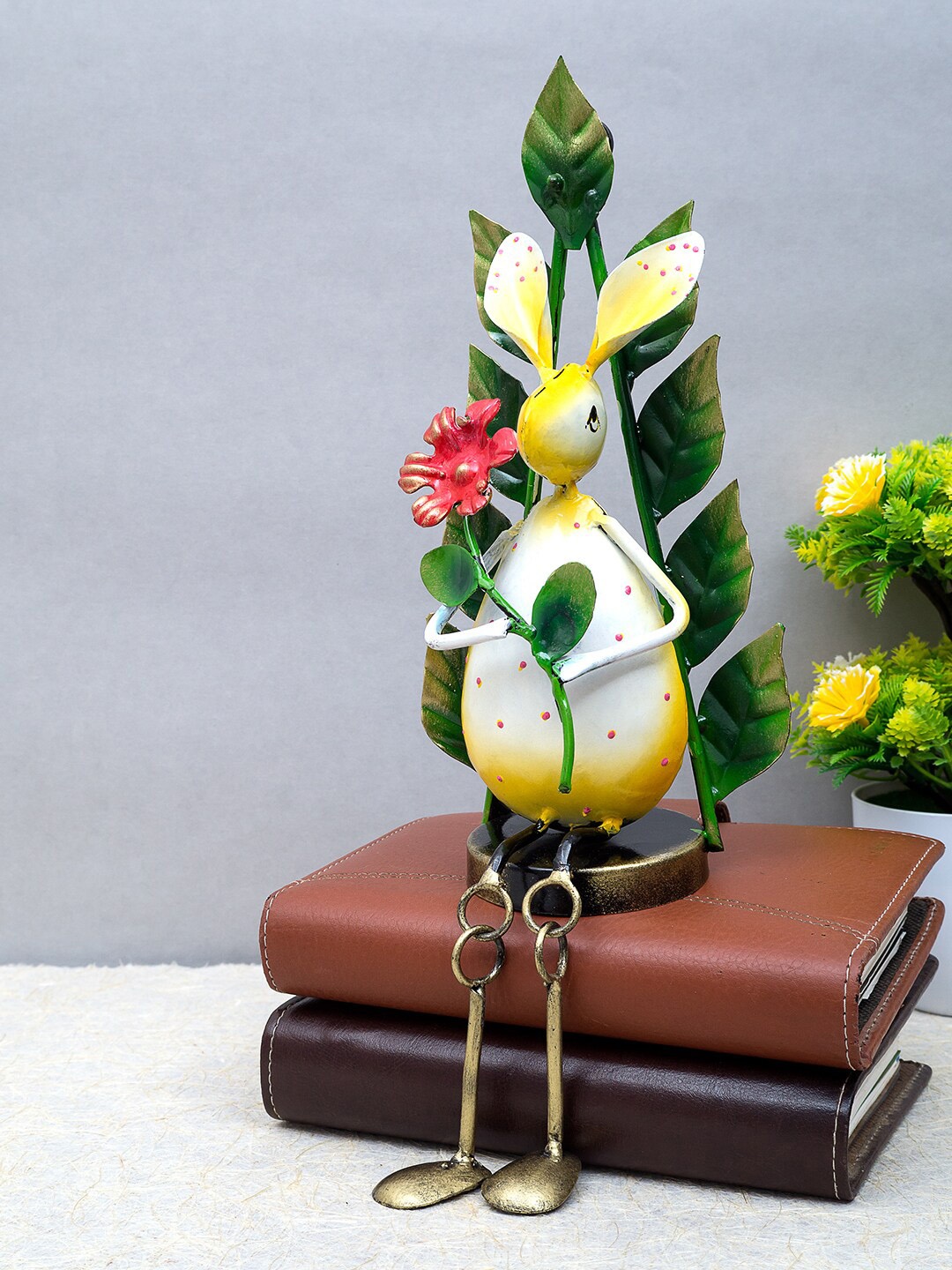 

Golden Peacock Yellow & Green Handpainted Rabbit Figurine Decorative Showpiece