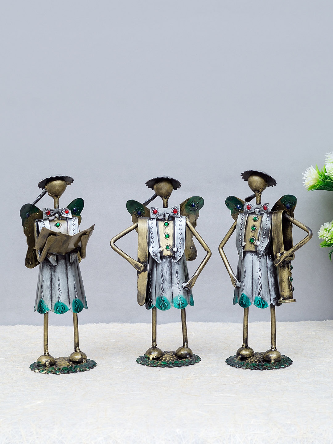 

Golden Peacock Set of 3 Silver Cast Iron Handpainted Showpiece