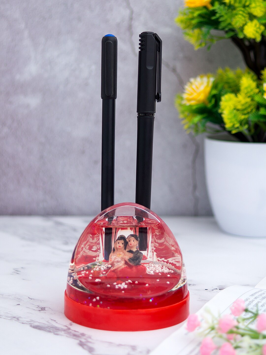 

Golden Peacock Red Love couple Dome-Shaped Paper Weight Pen Holder Showpiece