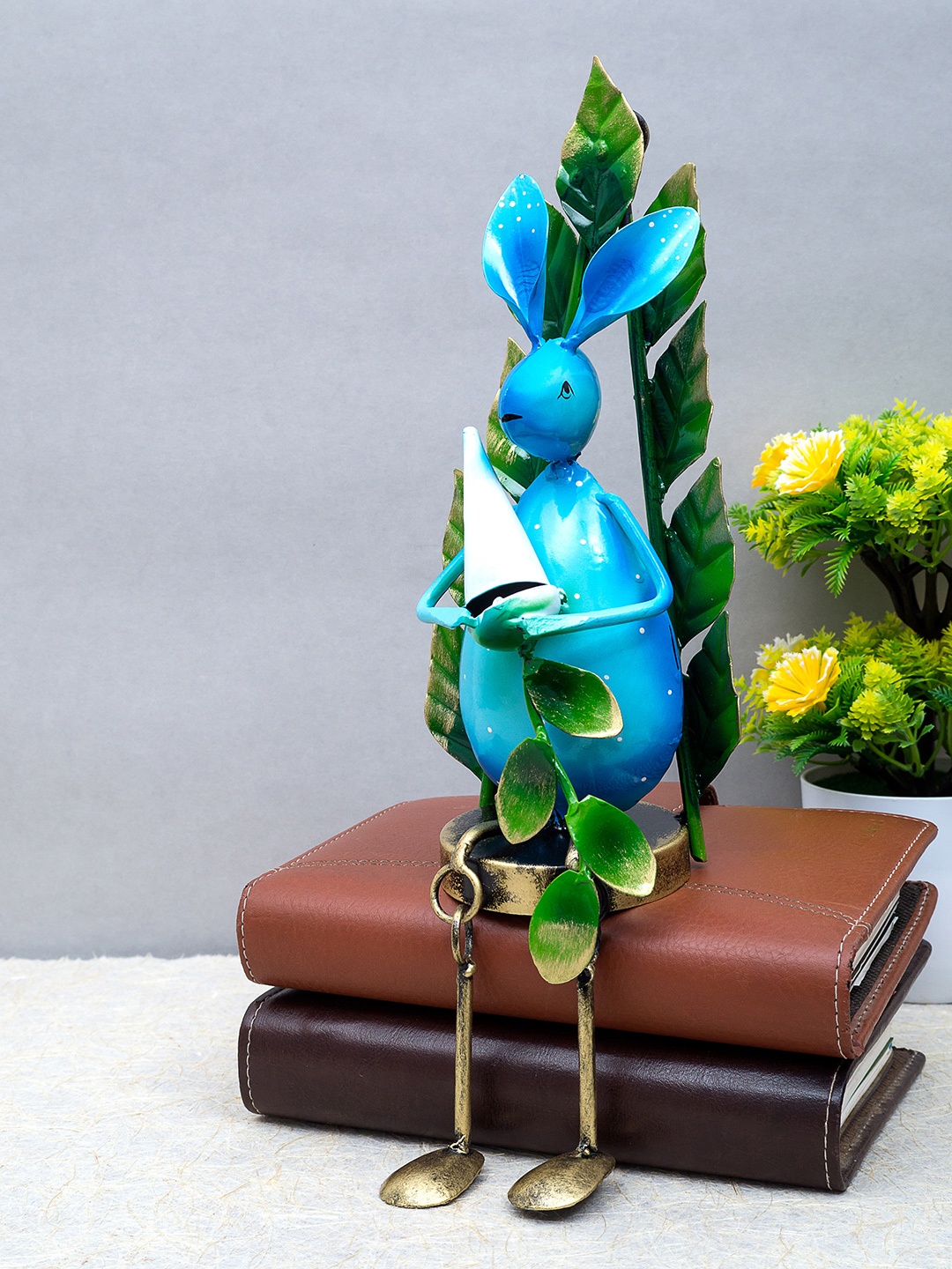 

Golden Peacock Blue & Green Rabbit Figurine Decorative Showpiece