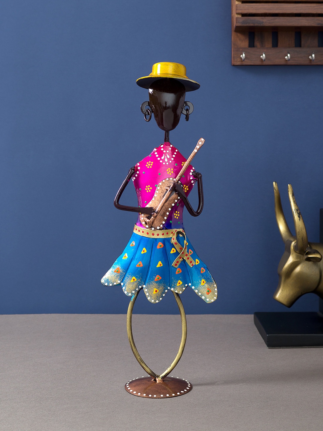 

Golden Peacock Pink & Blue Hand-Painted Figurine Musician Decorative Showpiece