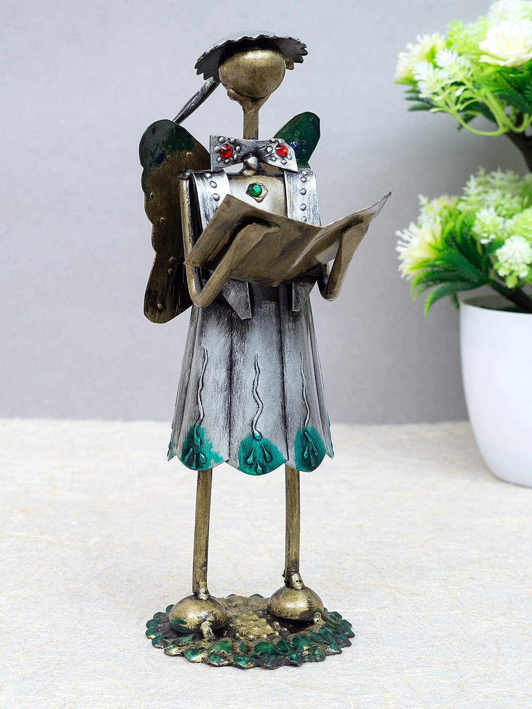 

Golden Peacock Silver-Toned Hand-Painted Figurine Decorative Showpiece