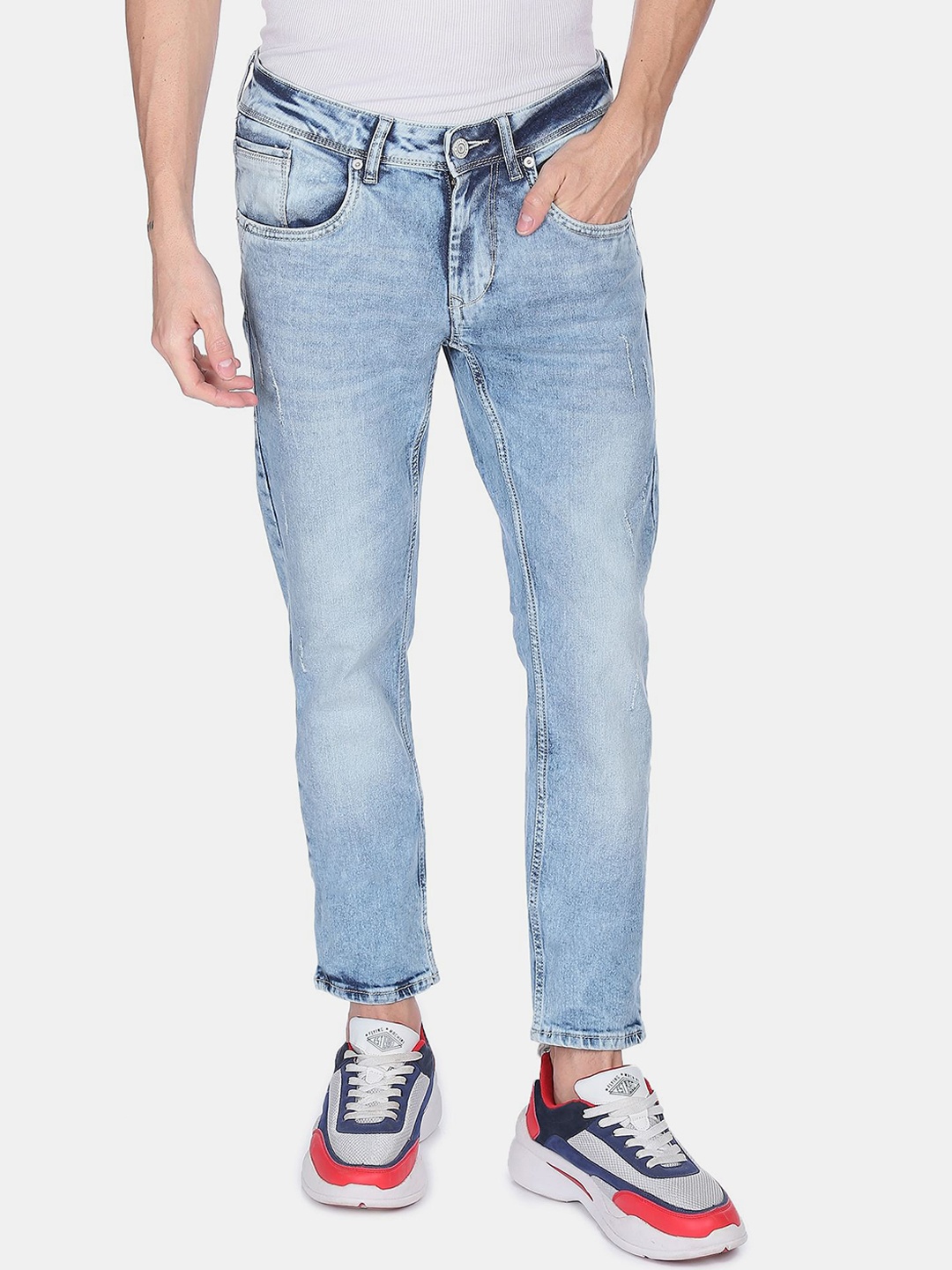 

Flying Machine Men Blue Slim Fit Low-Rise Low Distress Heavy Fade Jeans