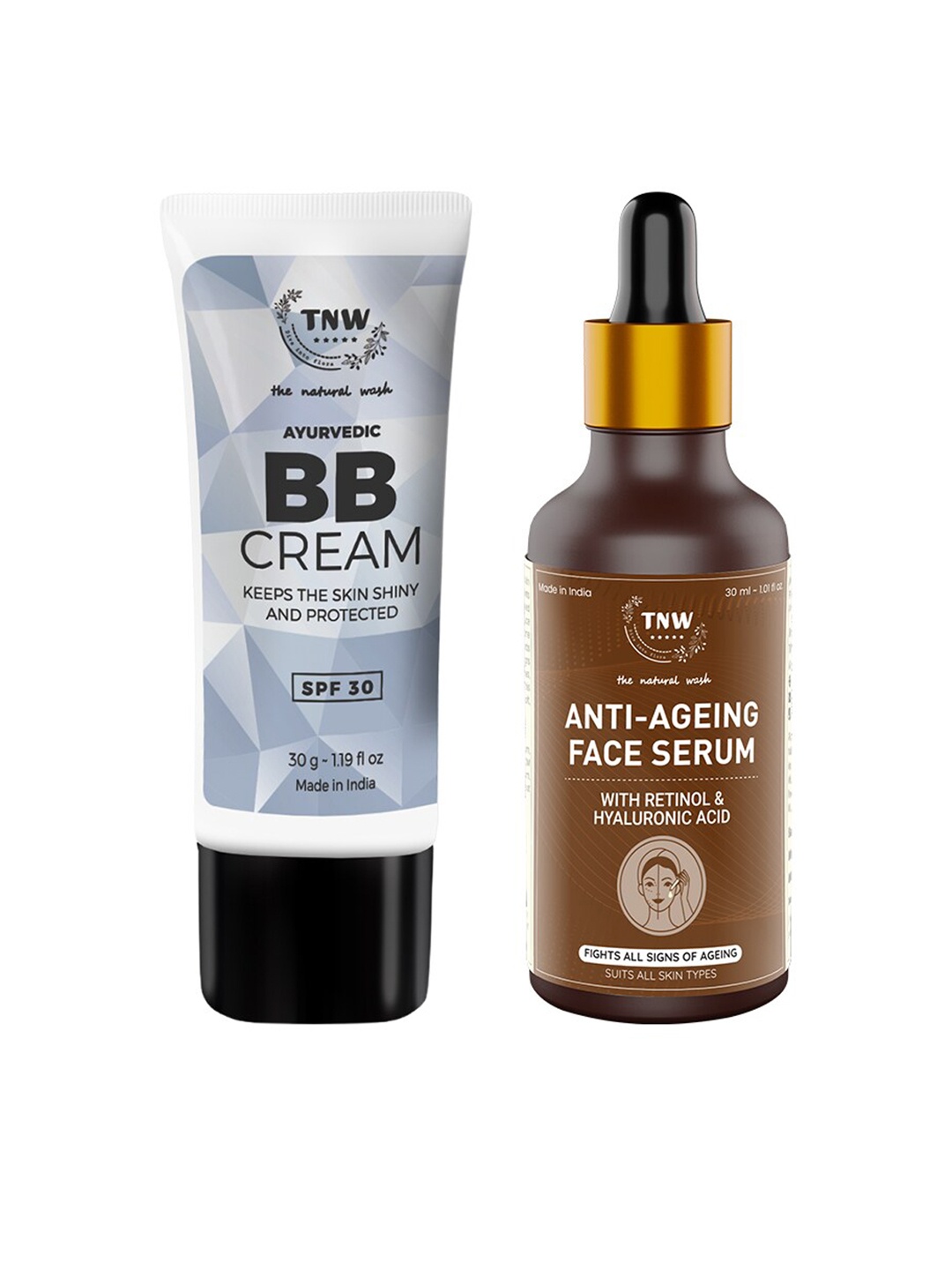 

TNW the natural wash Set of BB Cream - Light Shade 30g & Anti Aging Face Serum 30ml, Grey