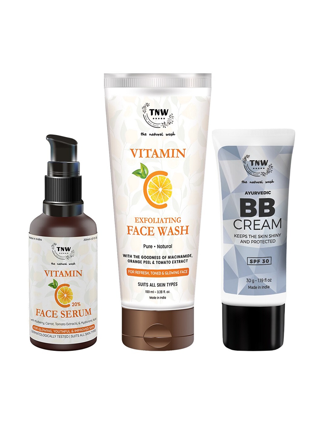 

TNW the natural wash Set of BB Cream - Medium & Vitamin C Exfoliating Face Wash & Serum, White