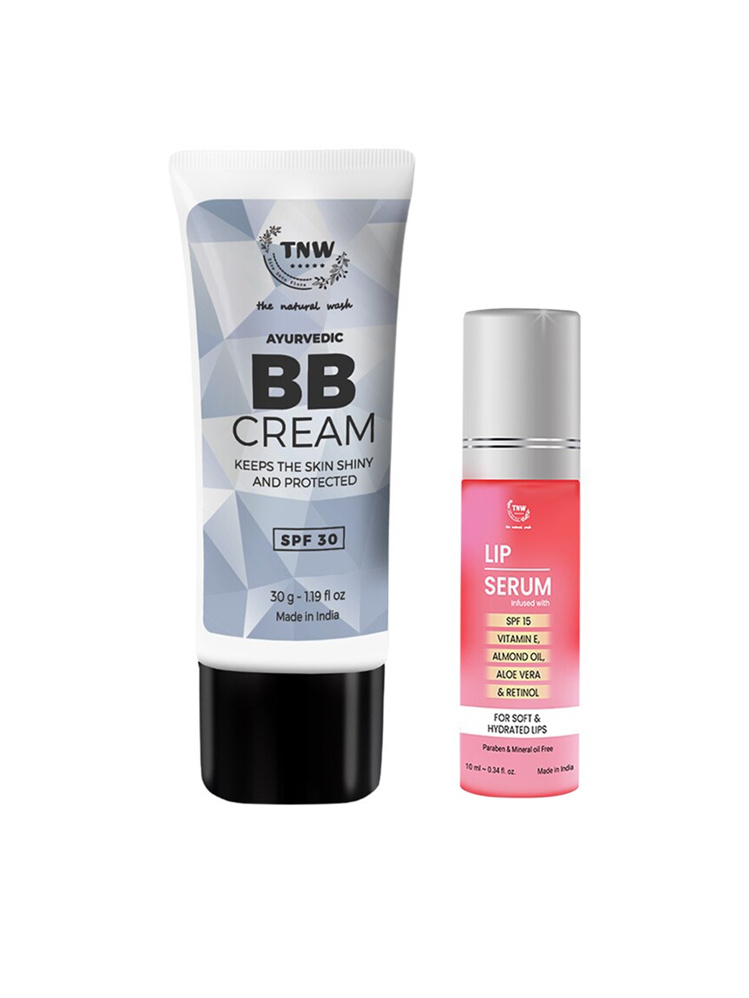 

TNW the natural wash Set of BB Cream - Light Shade 30g & Lip Serum 10ml, Grey