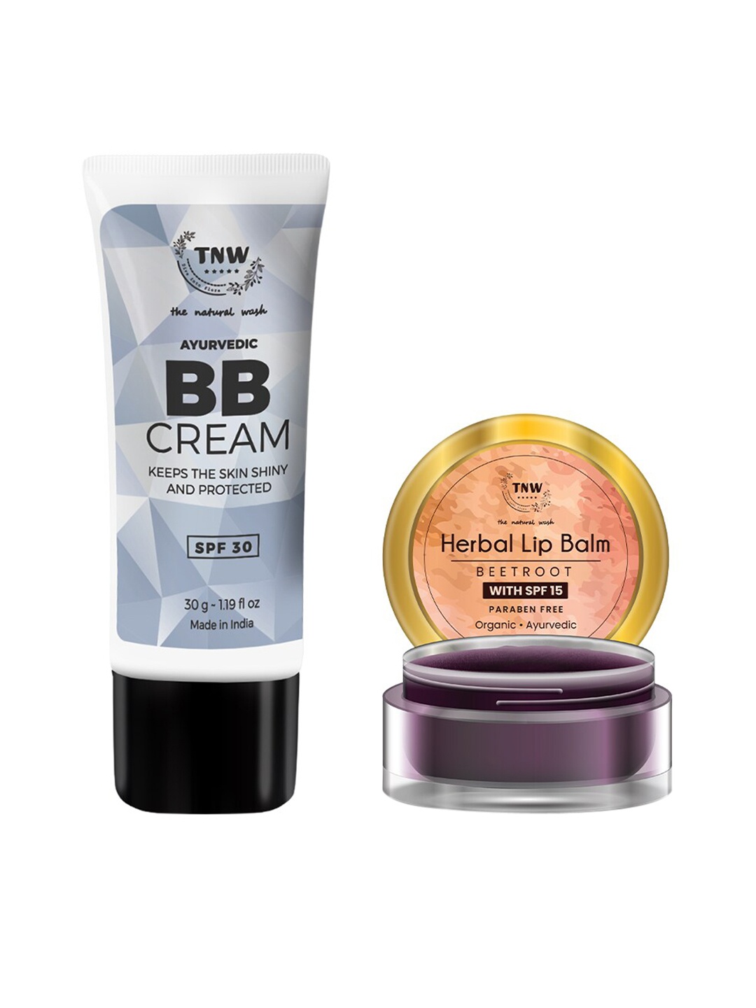 

TNW the natural wash Set of BB Cream - Light Shade 30g & Beetroot Lip Balm 5g, Green