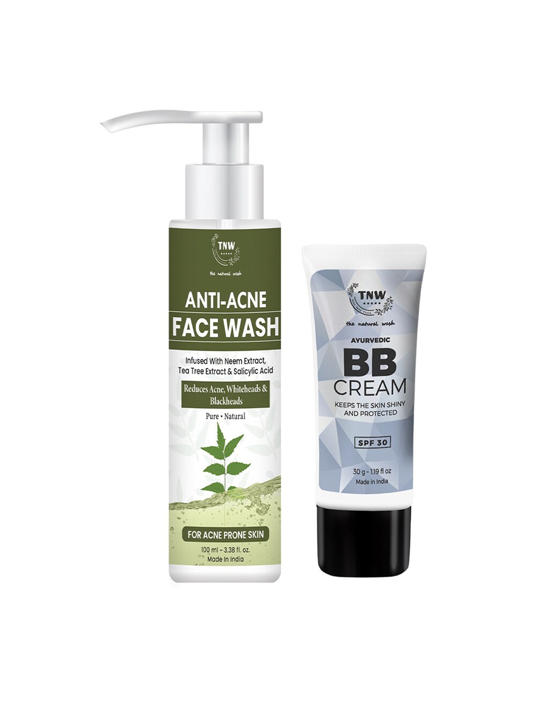 

TNW the natural wash Set of BB Cream - Light Shade 30g & Anti Acne Face Wash 100ml, Green