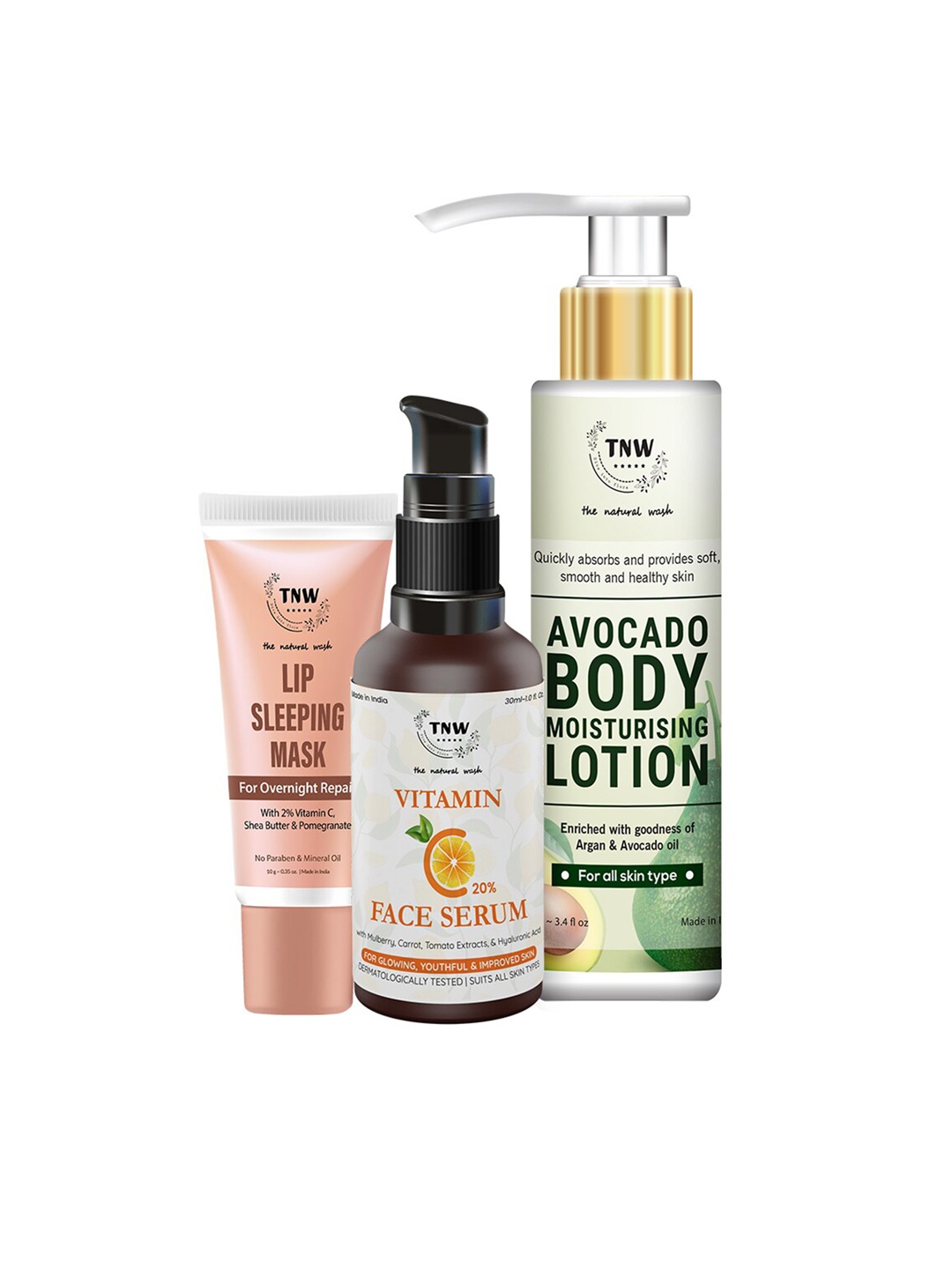 

TNW the natural wash Set of Face Serum - Body Lotion & Lip Sleeping Mask, White