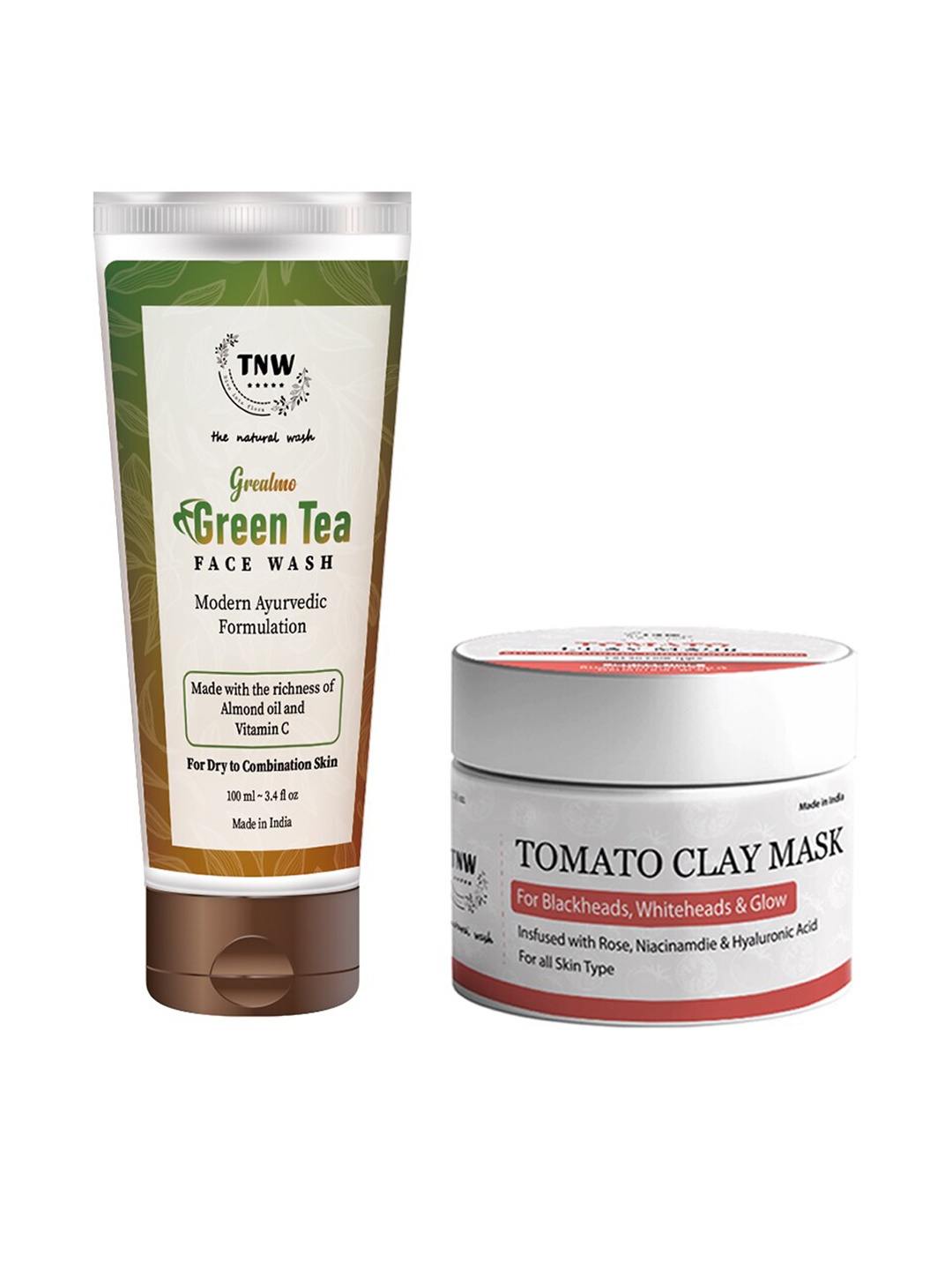 

TNW the natural wash Set of Tomato Clay Mask & Green Tea Face Wash, White