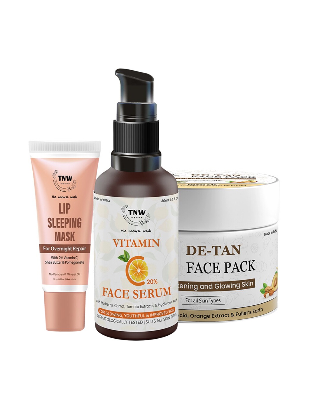 

TNW the natural wash Set of Vitamin C Face Serum-De Tan Pack & Lip Sleeping Mask, Pink