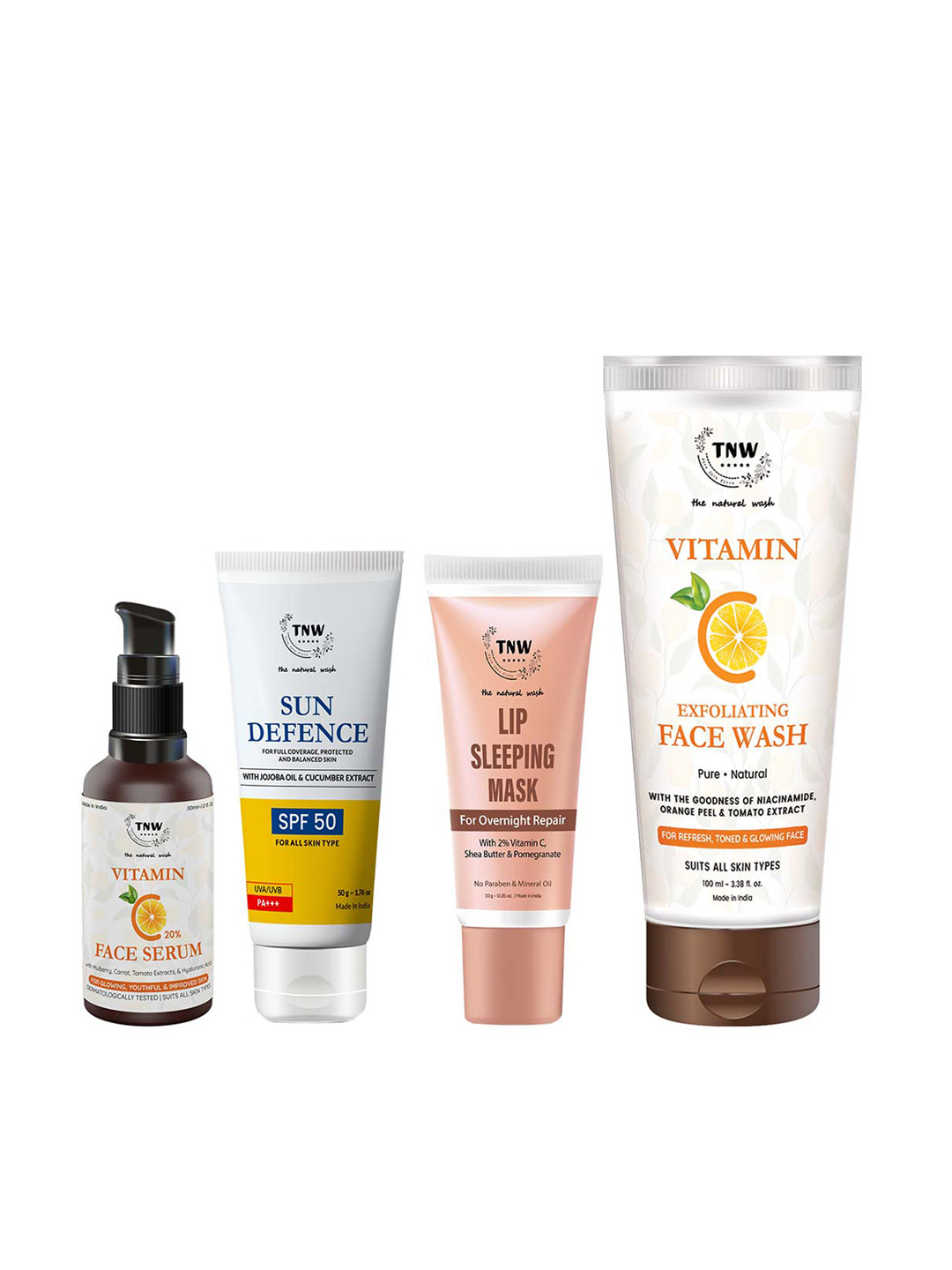 

TNW the natural wash Set of Face Wash, Face Serum, Lip Sleeping Mask & Sunscreen, White