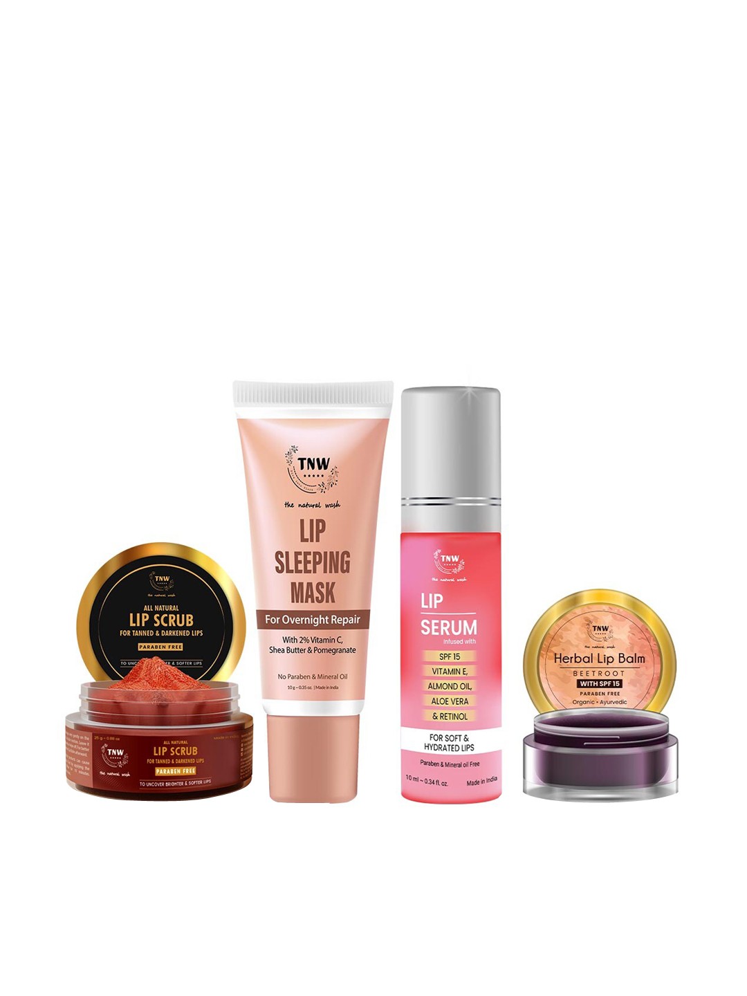 

TNW the natural wash Lip Care Set - Lip Balm, Lip Serum, Lip Scrub & Lip Sleeping Mask, Pink