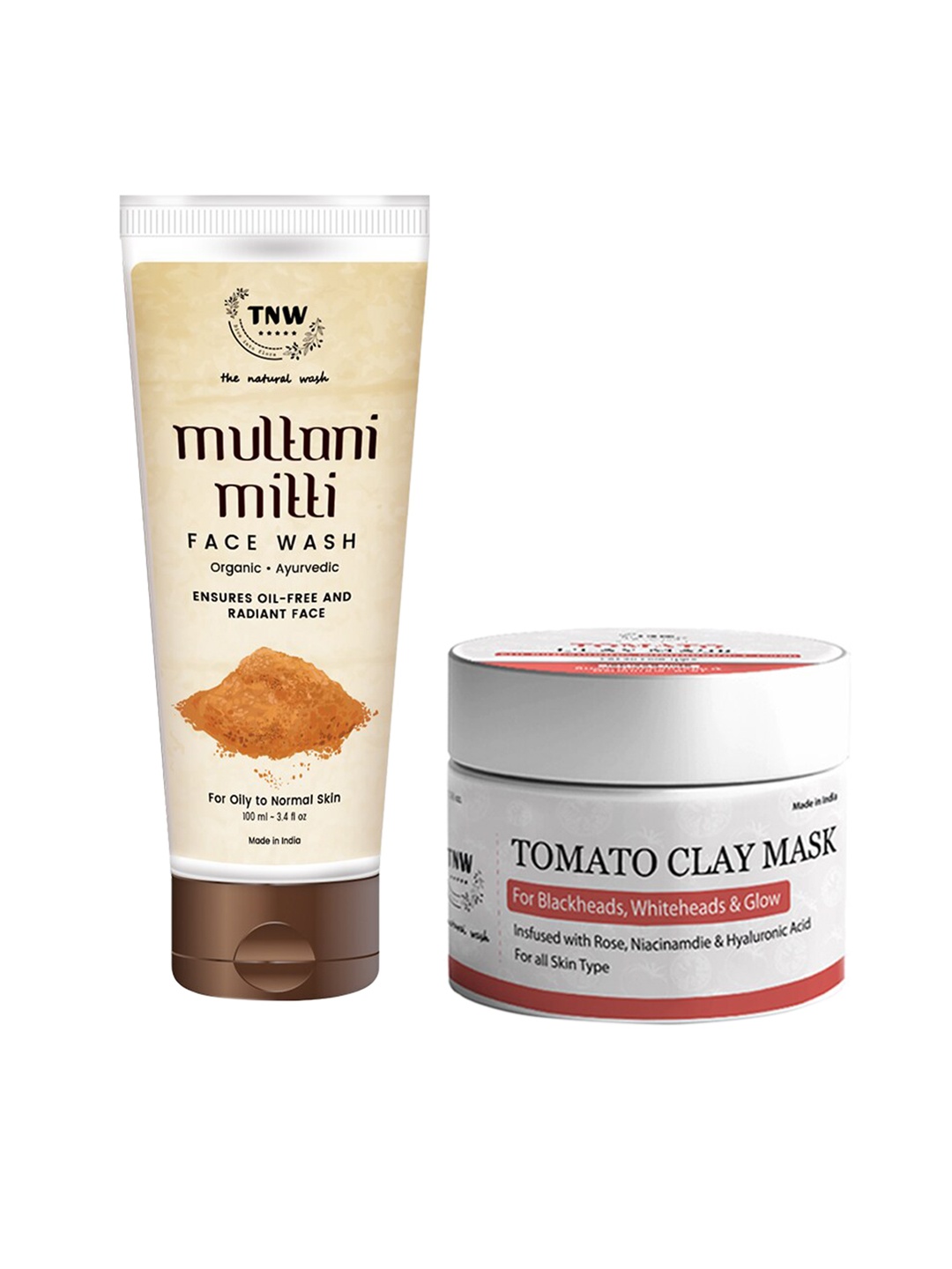 

TNW the natural wash Set of Tomato Clay Mask & Multani Mitti Face Wash, Beige