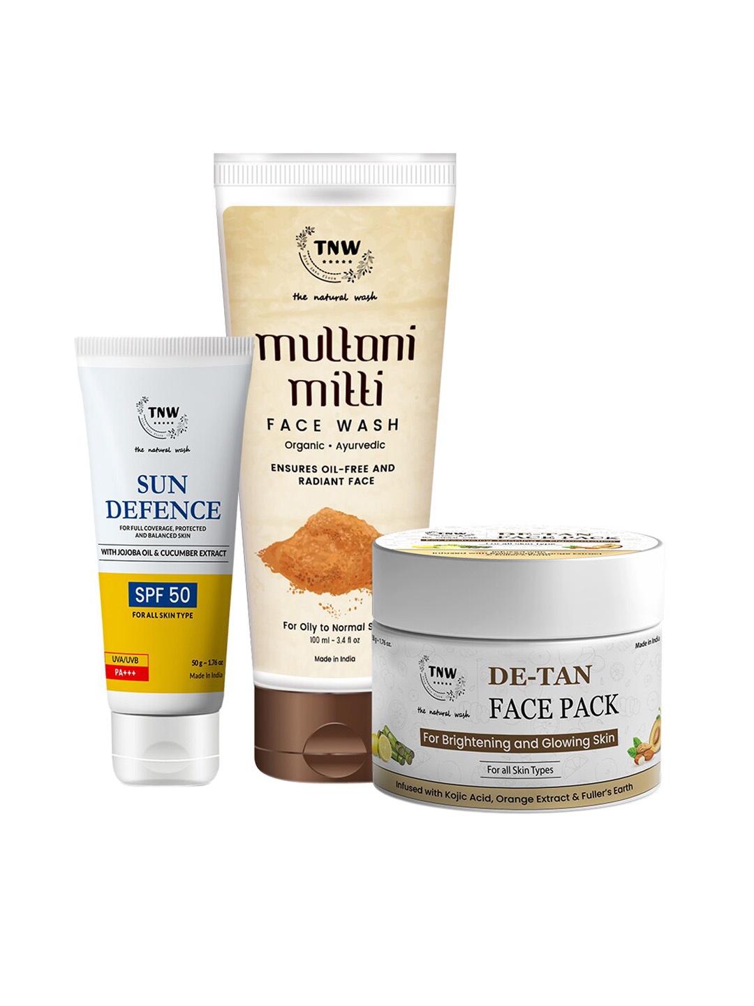 

TNW the natural wash Set of De-Tan Face Pack, Multani Mitti Face Wash & SPF Cream, White