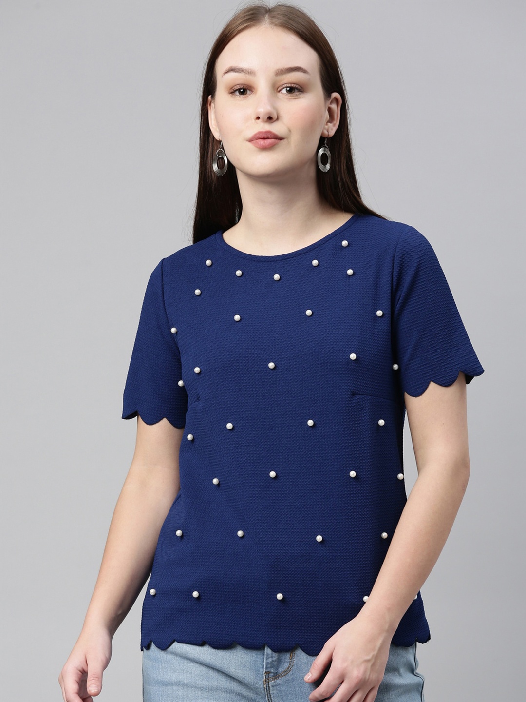 

LAYA Blue Embellished Studded Top