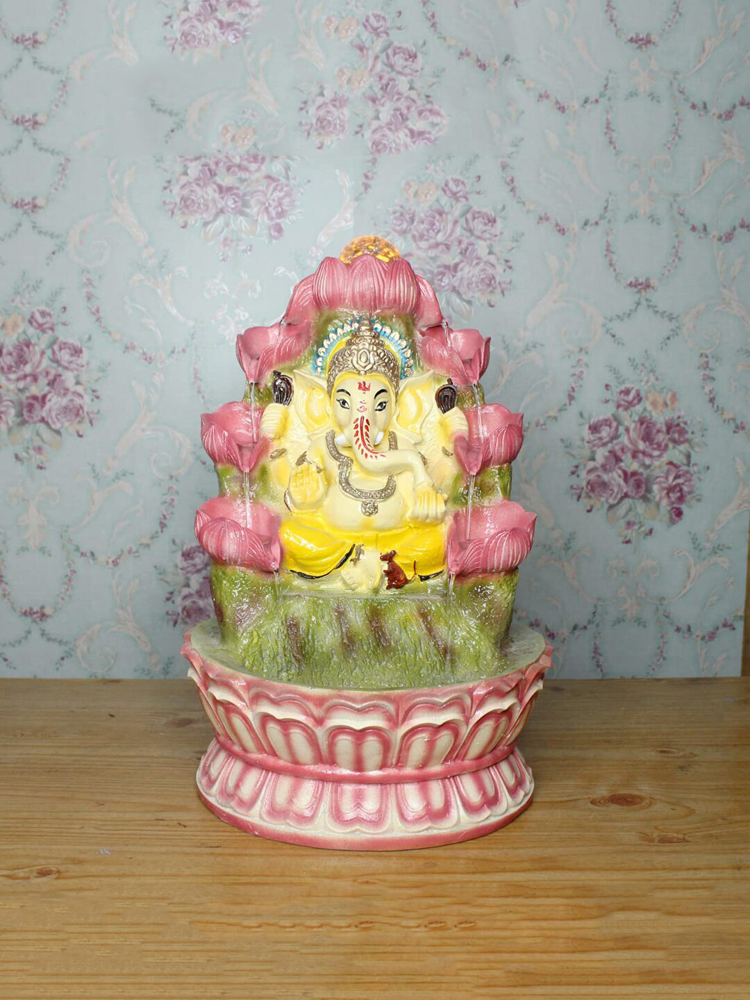 

Wonderland Yellow Ganesh Idol With Lotus Fountain Garden Accessory