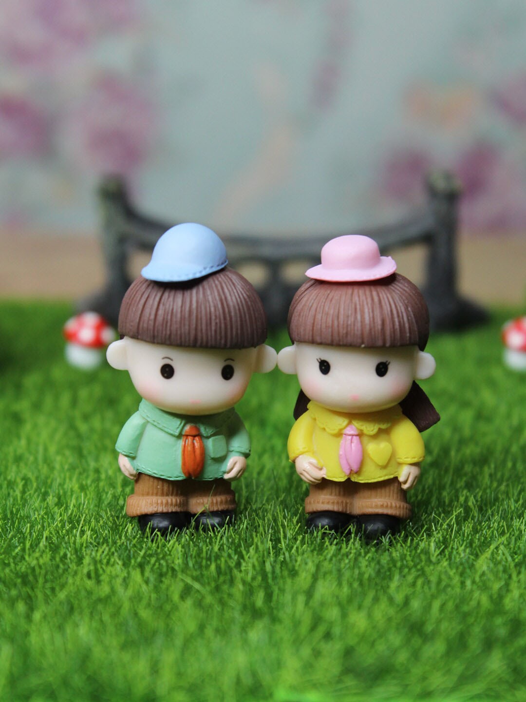 

Wonderland Set Of 2 Yellow Kids With Cap Miniature Toys Garden Accessory