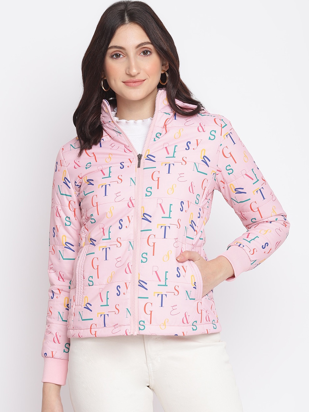 

SPYKAR Women Pink Typography Tailored Jacket