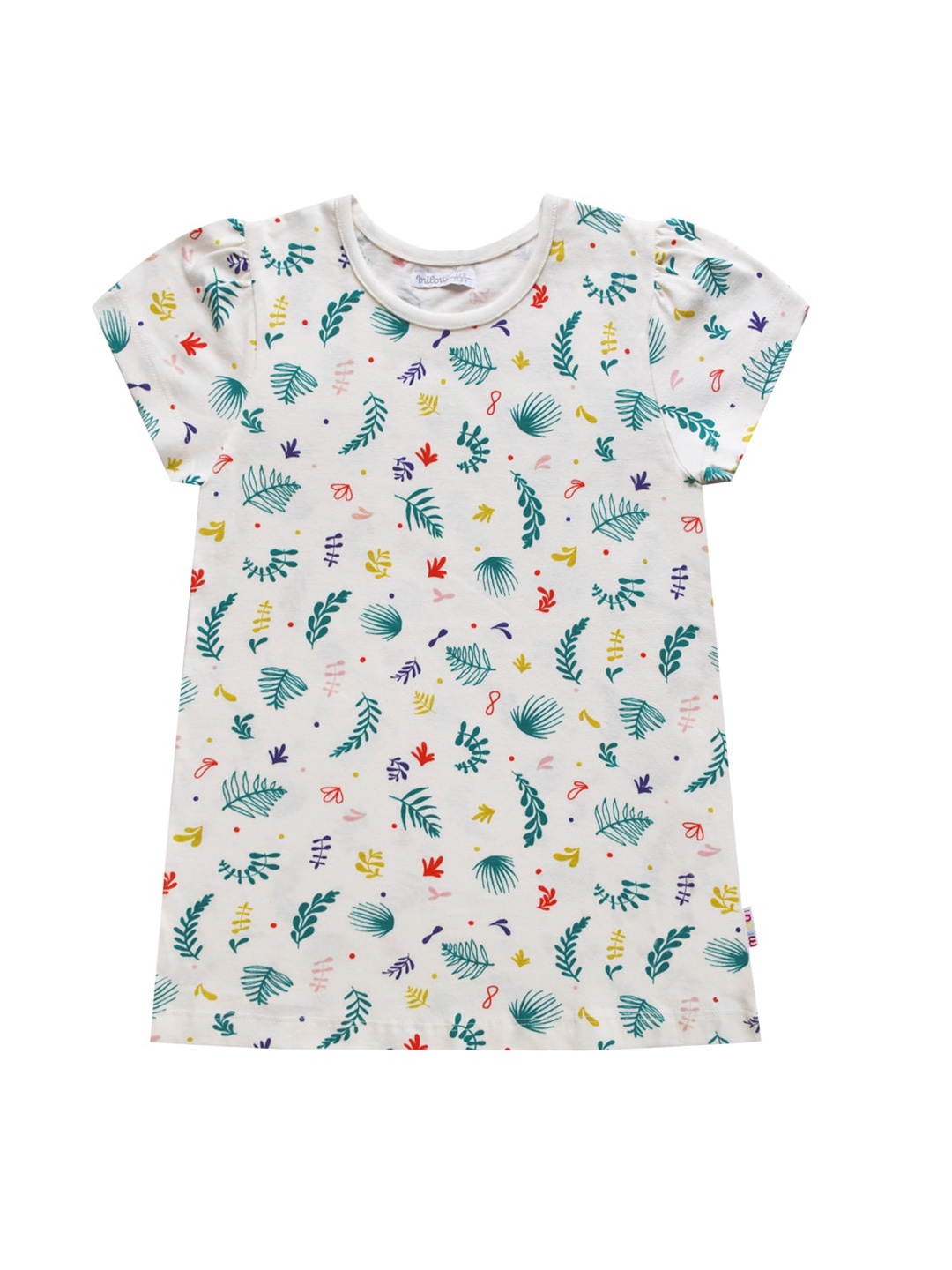 

milou Girls White & Blue Floral Printed Pure Cotton Top