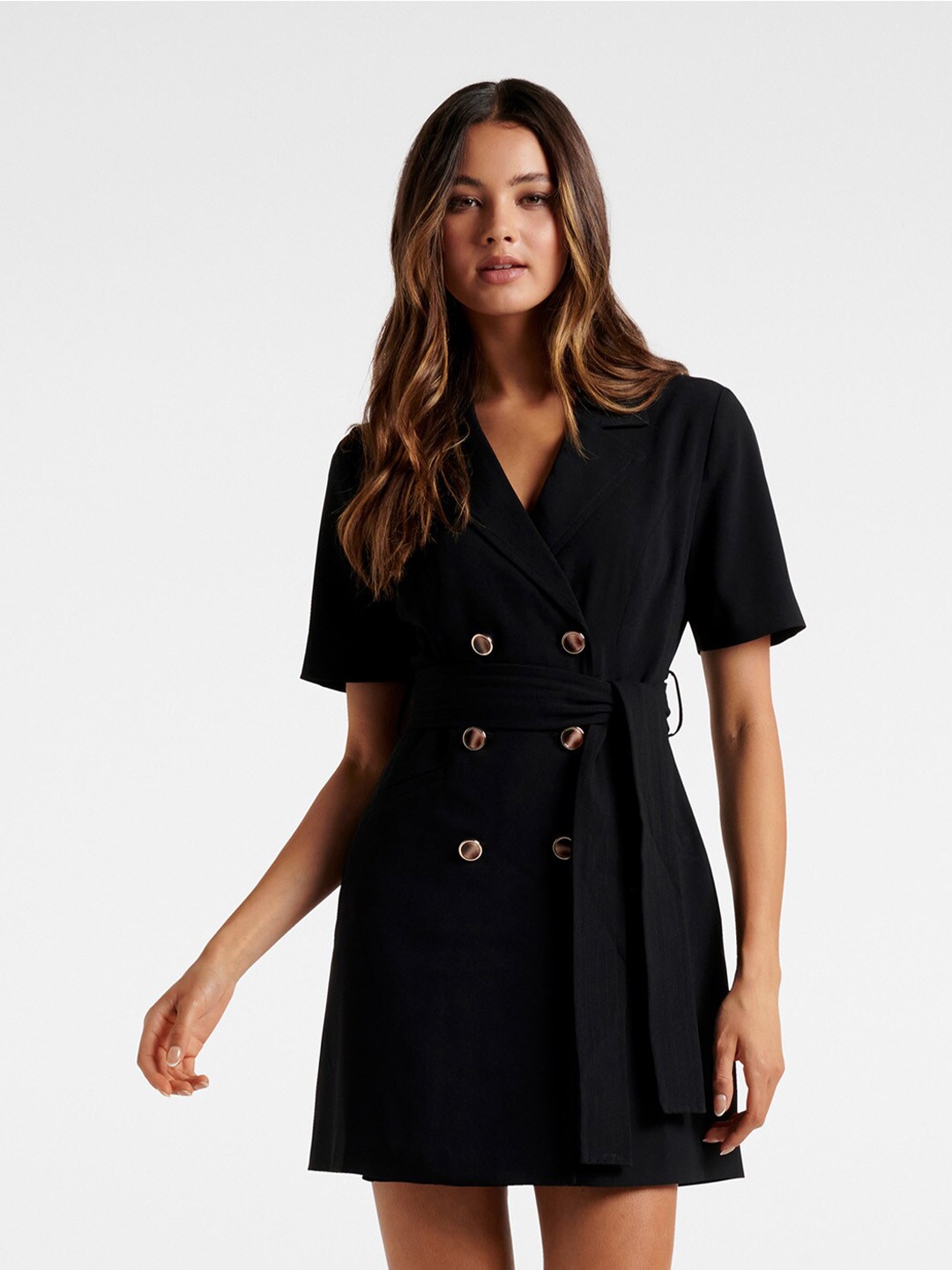 

Forever New Black Crepe Wrap Blazer Mini Dress