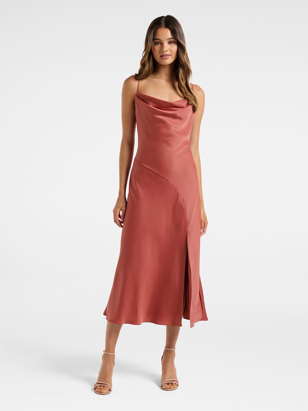 

Forever New Rust Satin A-Line Midi Slip Dress