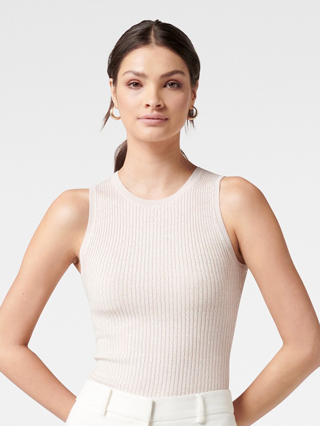 

Forever New Women Beige Solid Rib Knit Top
